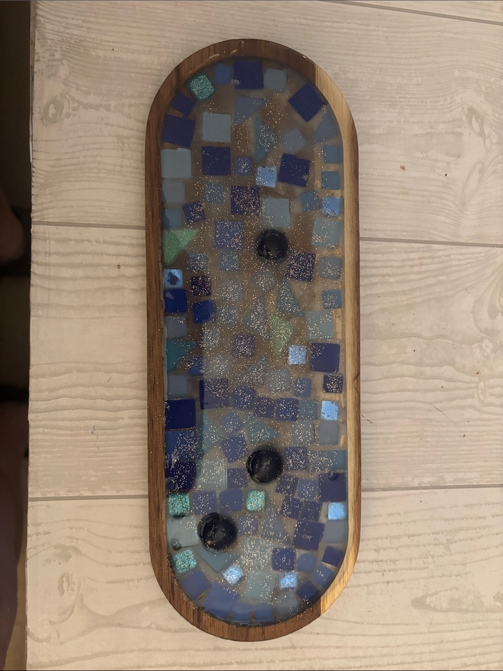 Handmade Mosaic Resin Tray in Blue